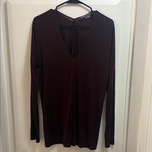 Vince Long-Sleeve V-Neck Top in Deep Wine L